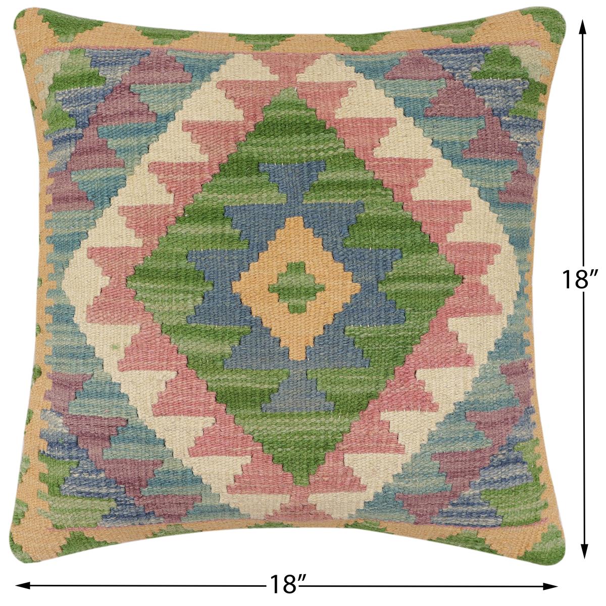 handmade Traditional Pillow Blue Beige Hand-Woven SQUARE 100% WOOL Hand woven turkish pillow2 x 2