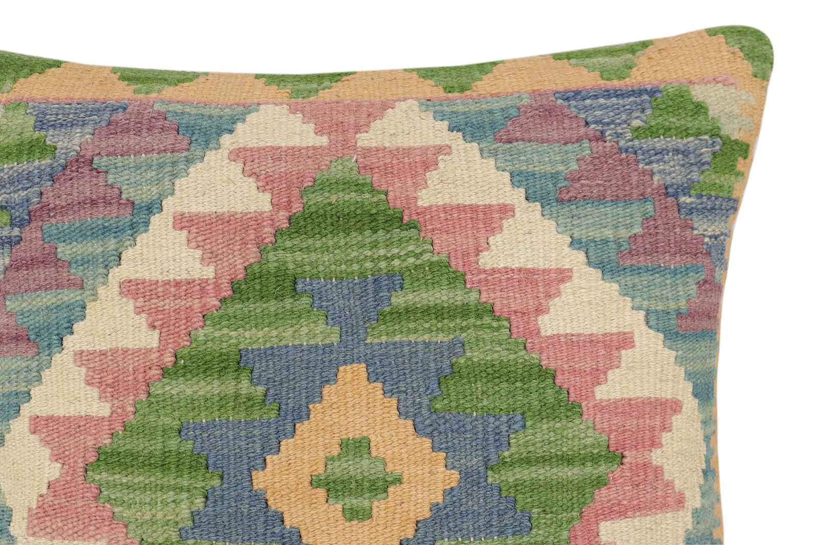 handmade Traditional Pillow Blue Beige Hand-Woven SQUARE 100% WOOL Hand woven turkish pillow2 x 2