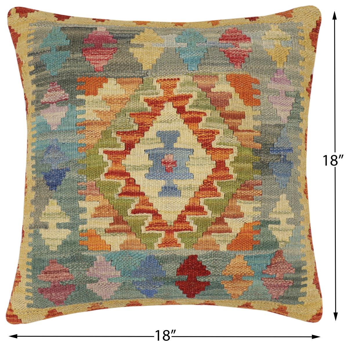 handmade Traditional Pillow Rust Blue Hand-Woven SQUARE 100% WOOL Hand woven turkish pillow2 x 2