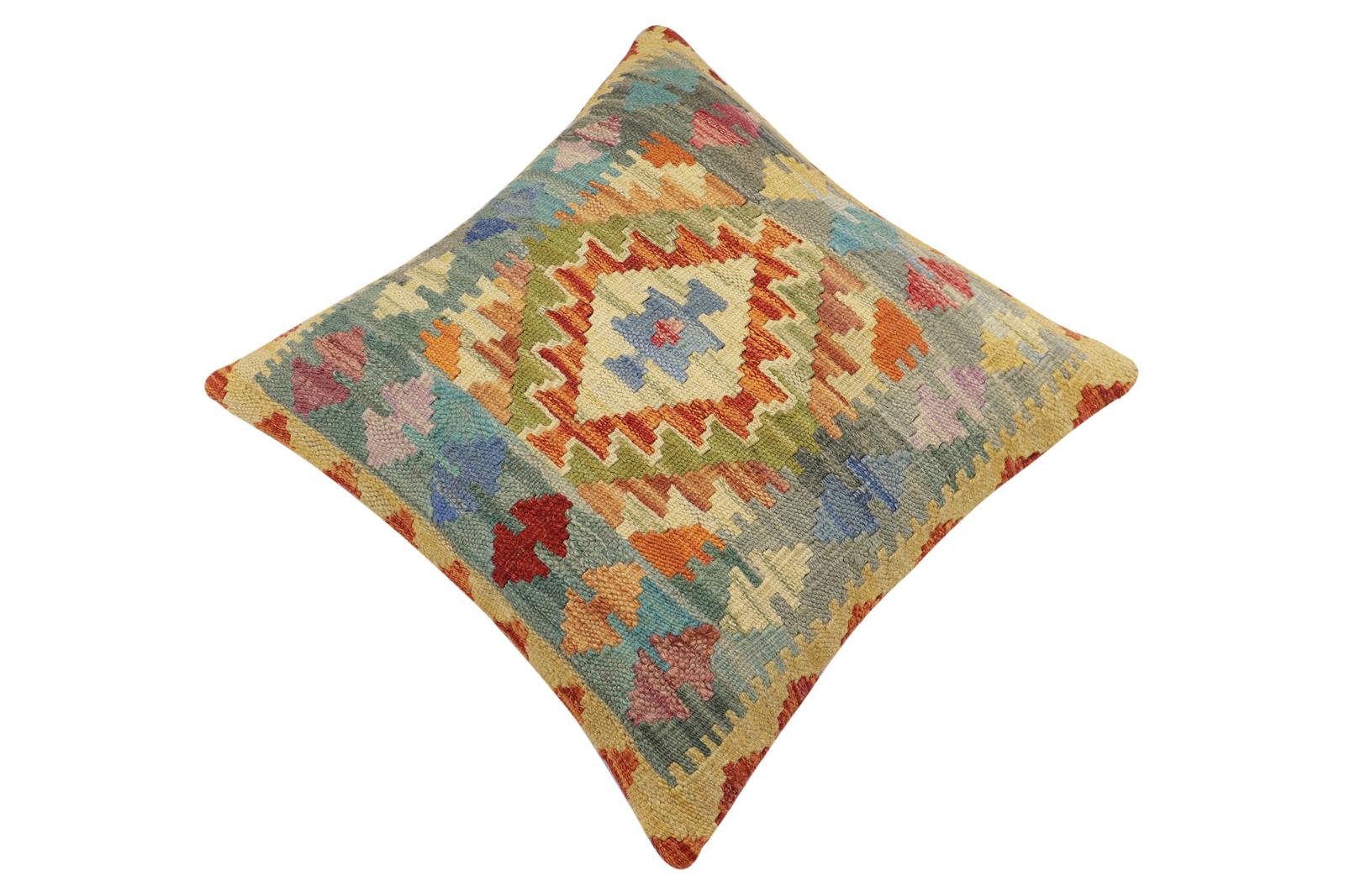 handmade Traditional Pillow Rust Blue Hand-Woven SQUARE 100% WOOL Hand woven turkish pillow2 x 2