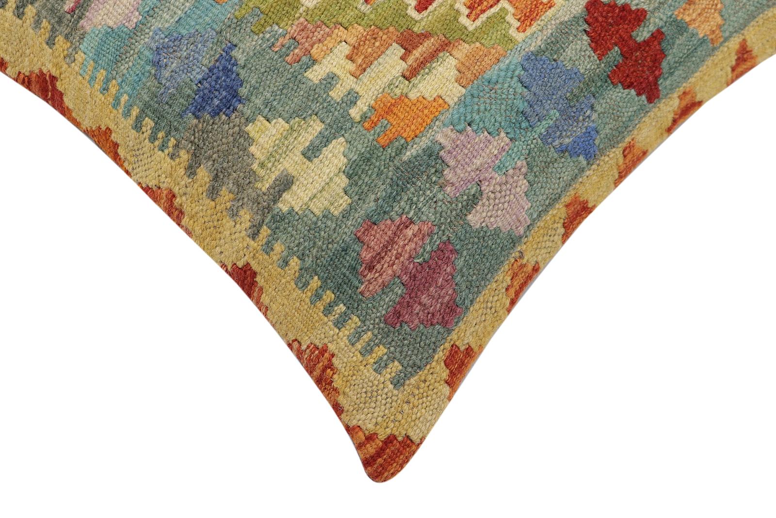 handmade Traditional Pillow Rust Blue Hand-Woven SQUARE 100% WOOL Hand woven turkish pillow2 x 2