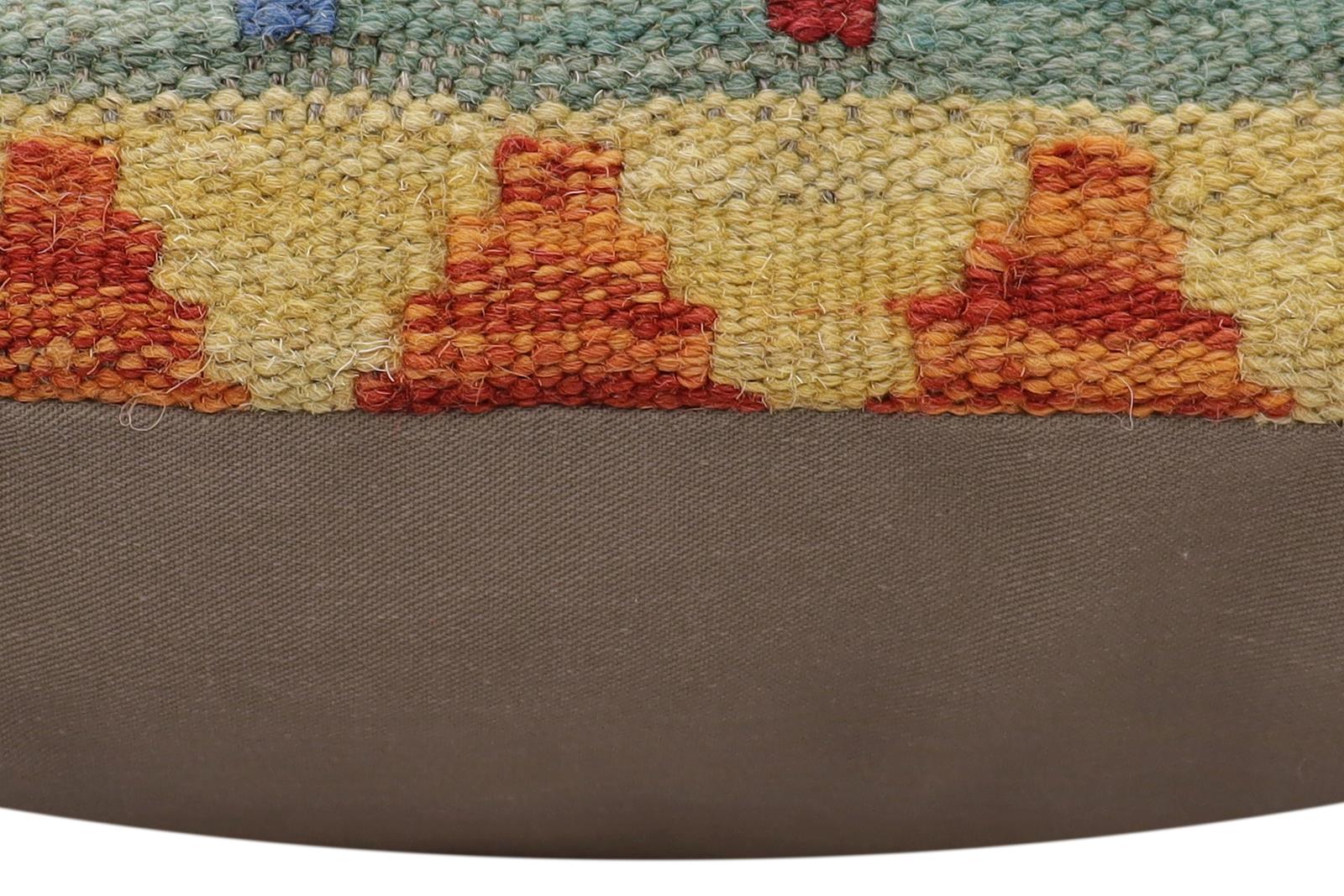 handmade Traditional Pillow Rust Blue Hand-Woven SQUARE 100% WOOL Hand woven turkish pillow2 x 2