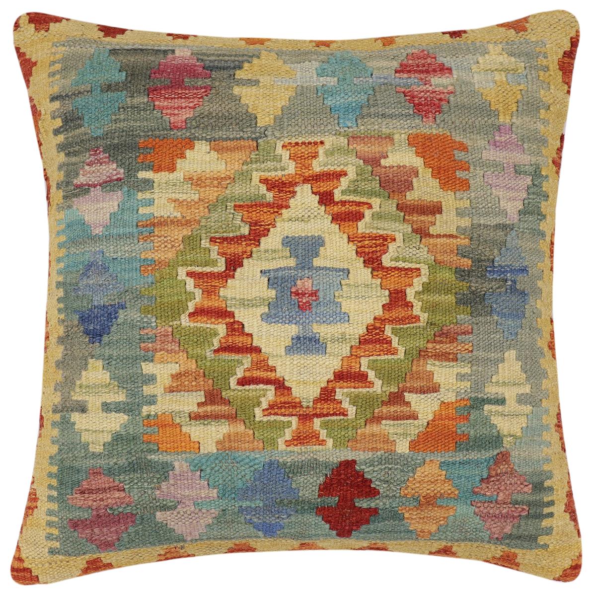 handmade Traditional Pillow Rust Blue Hand-Woven SQUARE 100% WOOL Hand woven turkish pillow2 x 2