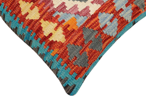 handmade Traditional Pillow Rust Blue Hand-Woven SQUARE 100% WOOL  Hand woven turkish pillow  2 x 2