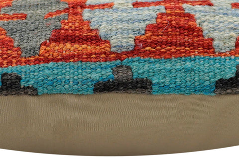 handmade Traditional Pillow Rust Blue Hand-Woven SQUARE 100% WOOL  Hand woven turkish pillow  2 x 2