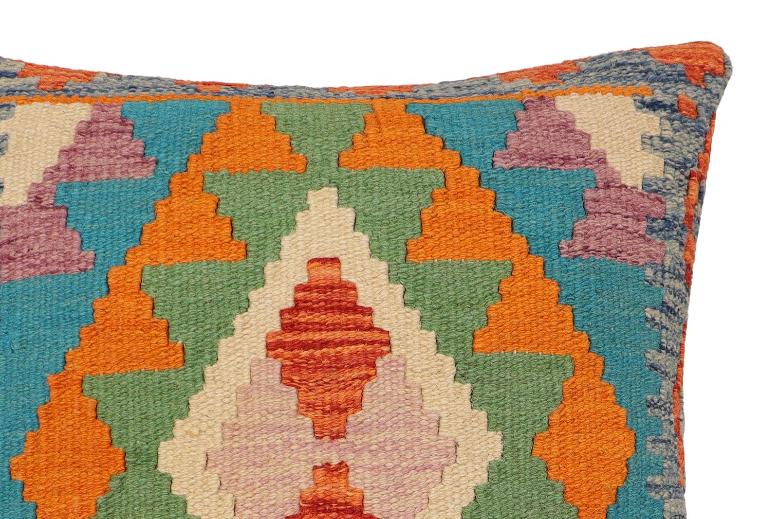 handmade Traditional Pillow Rust Blue Hand-Woven SQUARE 100% WOOL Hand woven turkish pillow2 x 2