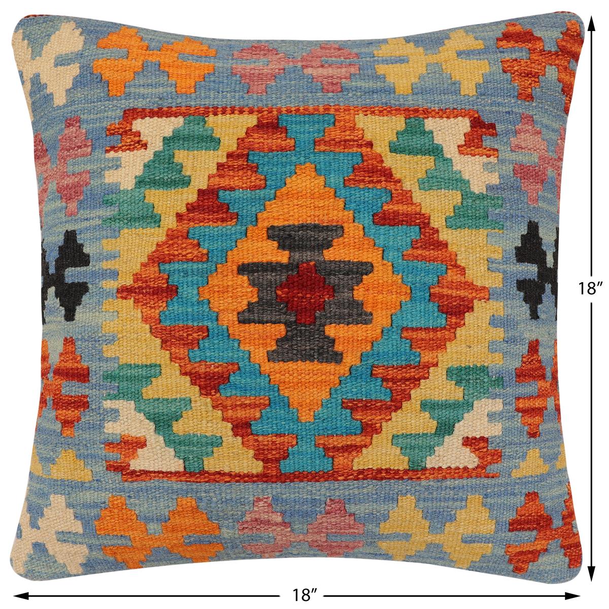handmade Traditional Pillow Rust Blue Hand-Woven SQUARE 100% WOOL Hand woven turkish pillow2 x 2