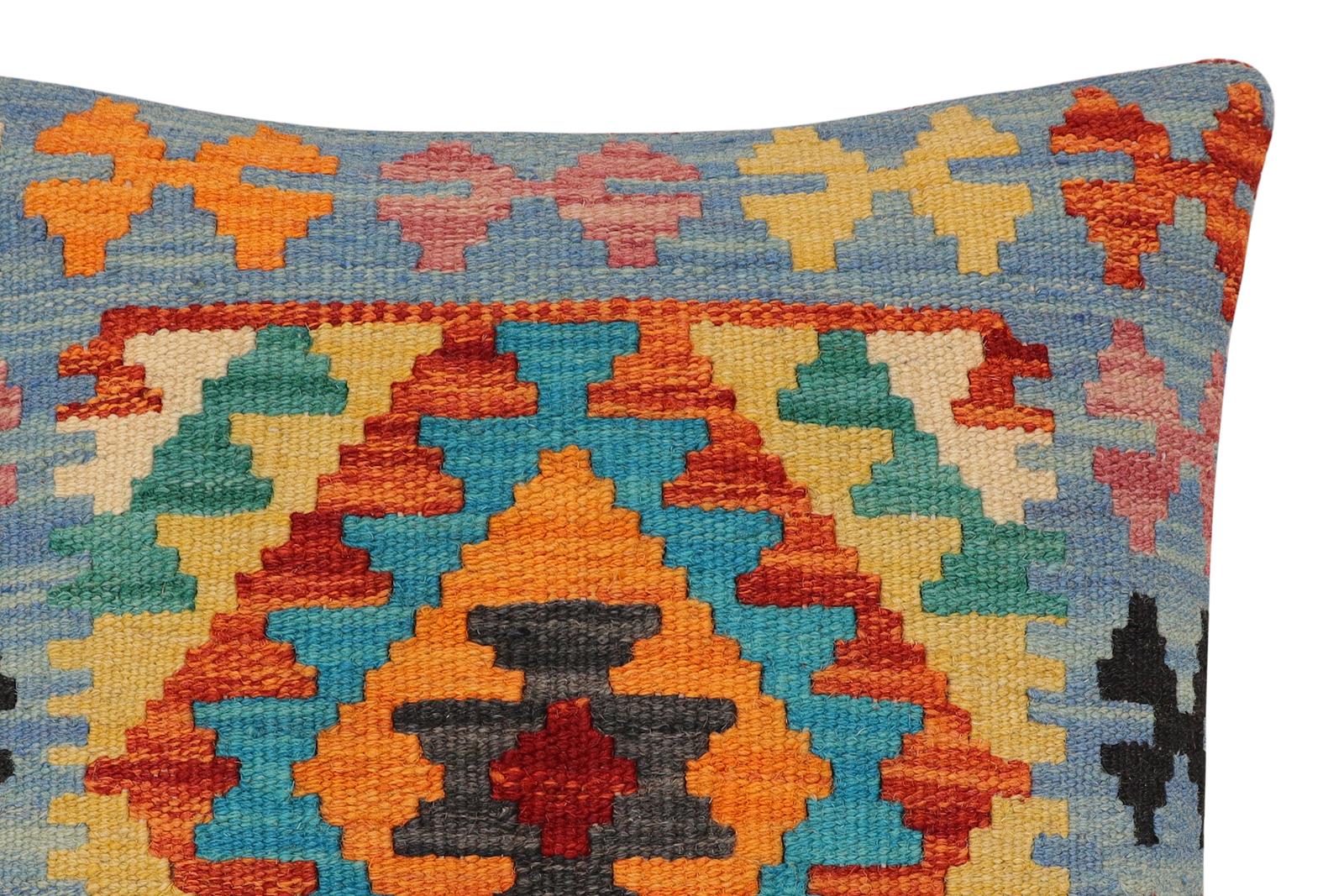 handmade Traditional Pillow Rust Blue Hand-Woven SQUARE 100% WOOL Hand woven turkish pillow2 x 2