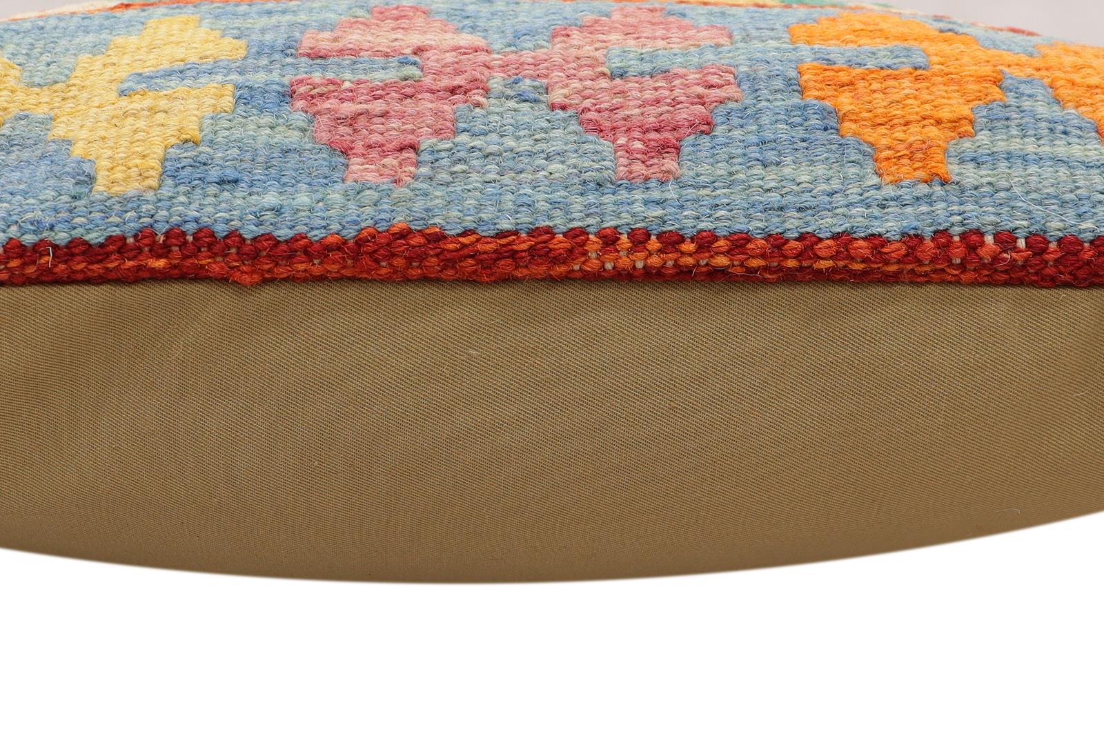 handmade Traditional Pillow Rust Blue Hand-Woven SQUARE 100% WOOL Hand woven turkish pillow2 x 2