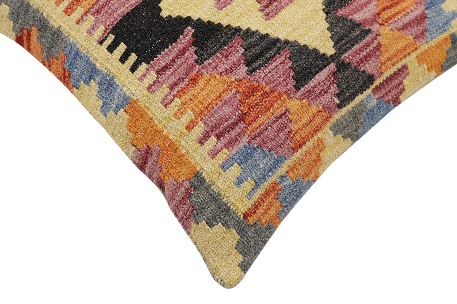 handmade Traditional Pillow Rust Blue Hand-Woven SQUARE 100% WOOL  Hand woven turkish pillow  2 x 2