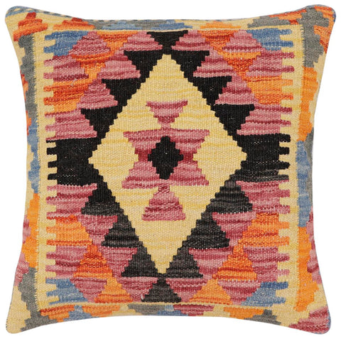 handmade Traditional Pillow Rust Blue Hand-Woven SQUARE 100% WOOL  Hand woven turkish pillow  2 x 2