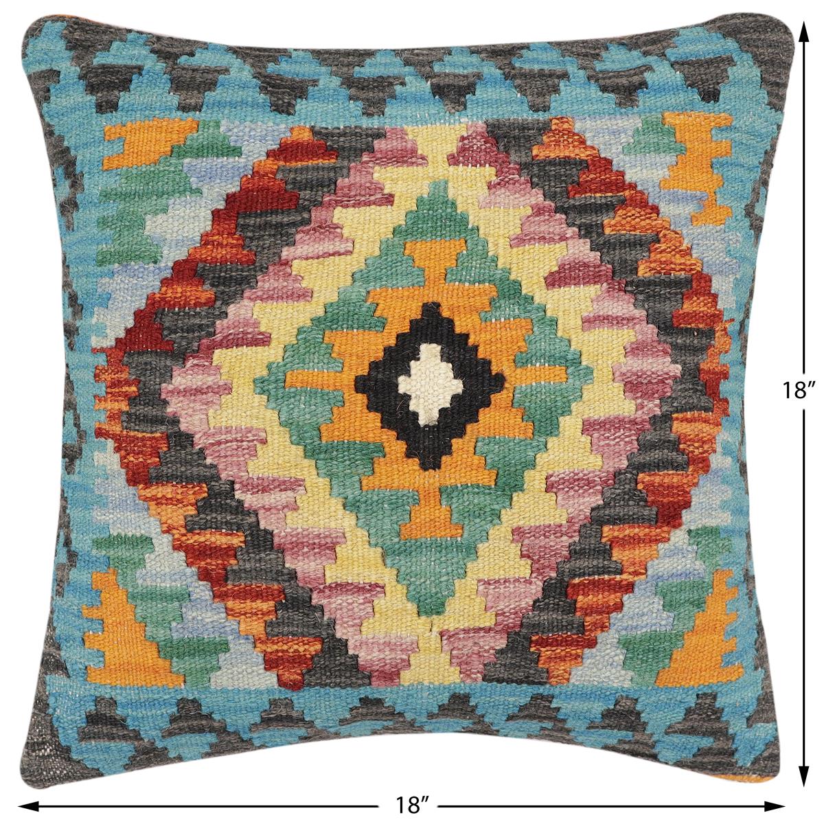 handmade Traditional Pillow Rust Blue Hand-Woven SQUARE 100% WOOL Hand woven turkish pillow2 x 2