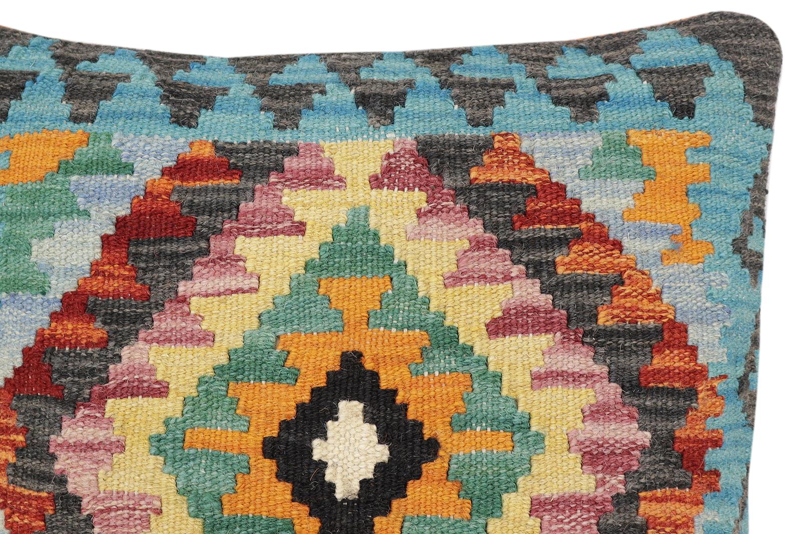 handmade Traditional Pillow Rust Blue Hand-Woven SQUARE 100% WOOL Hand woven turkish pillow2 x 2