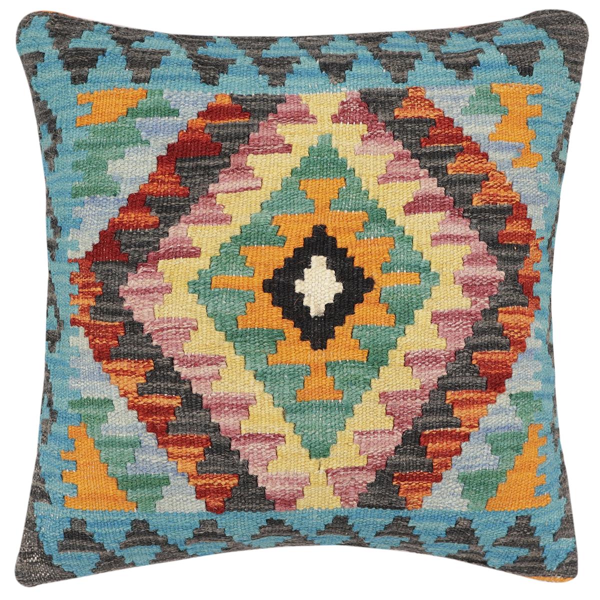 handmade Traditional Pillow Rust Blue Hand-Woven SQUARE 100% WOOL Hand woven turkish pillow2 x 2