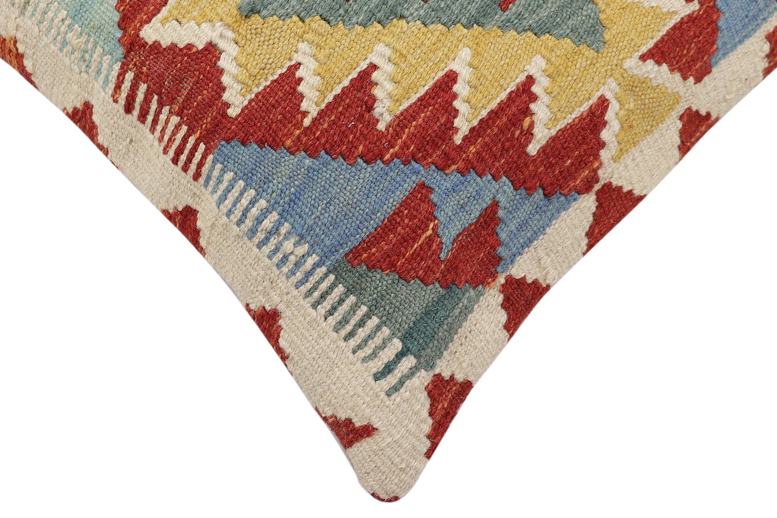 handmade Traditional Pillow Rust Blue Hand-Woven SQUARE 100% WOOL Hand woven turkish pillow2 x 2