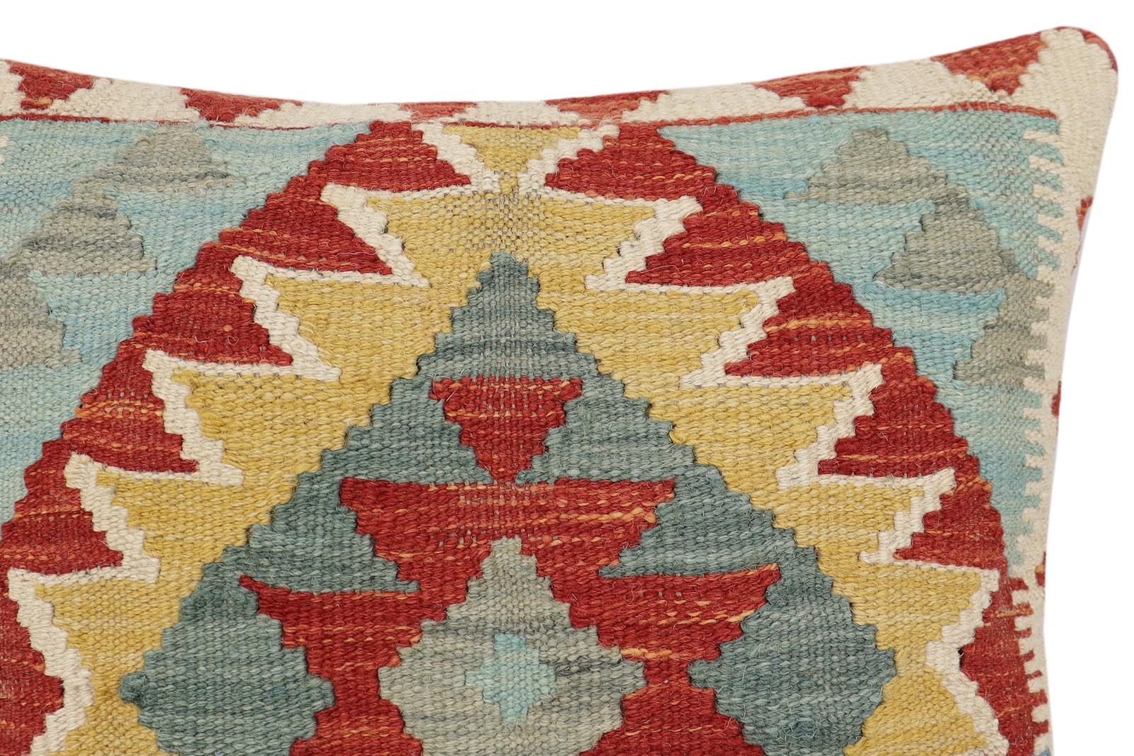 handmade Traditional Pillow Rust Blue Hand-Woven SQUARE 100% WOOL Hand woven turkish pillow2 x 2