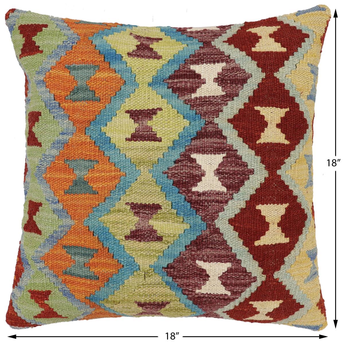 handmade Traditional Pillow Rust Blue Hand-Woven SQUARE 100% WOOL Hand woven turkish pillow2 x 2