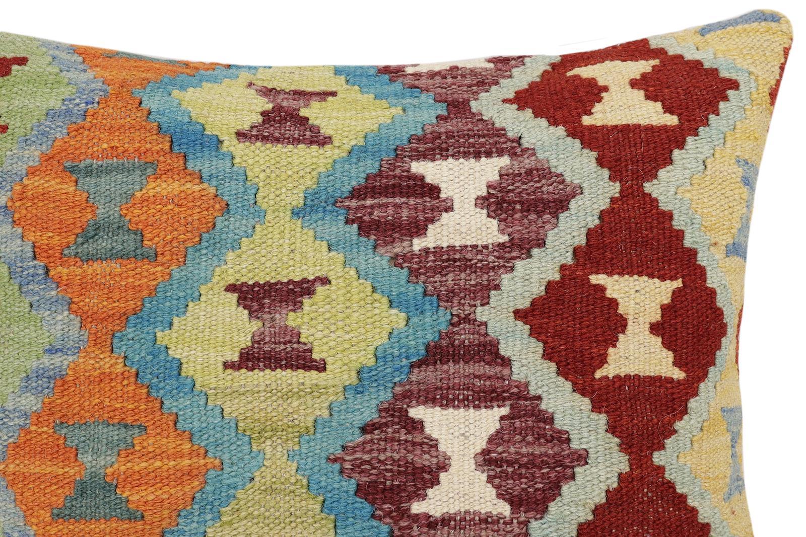 handmade Traditional Pillow Rust Blue Hand-Woven SQUARE 100% WOOL Hand woven turkish pillow2 x 2