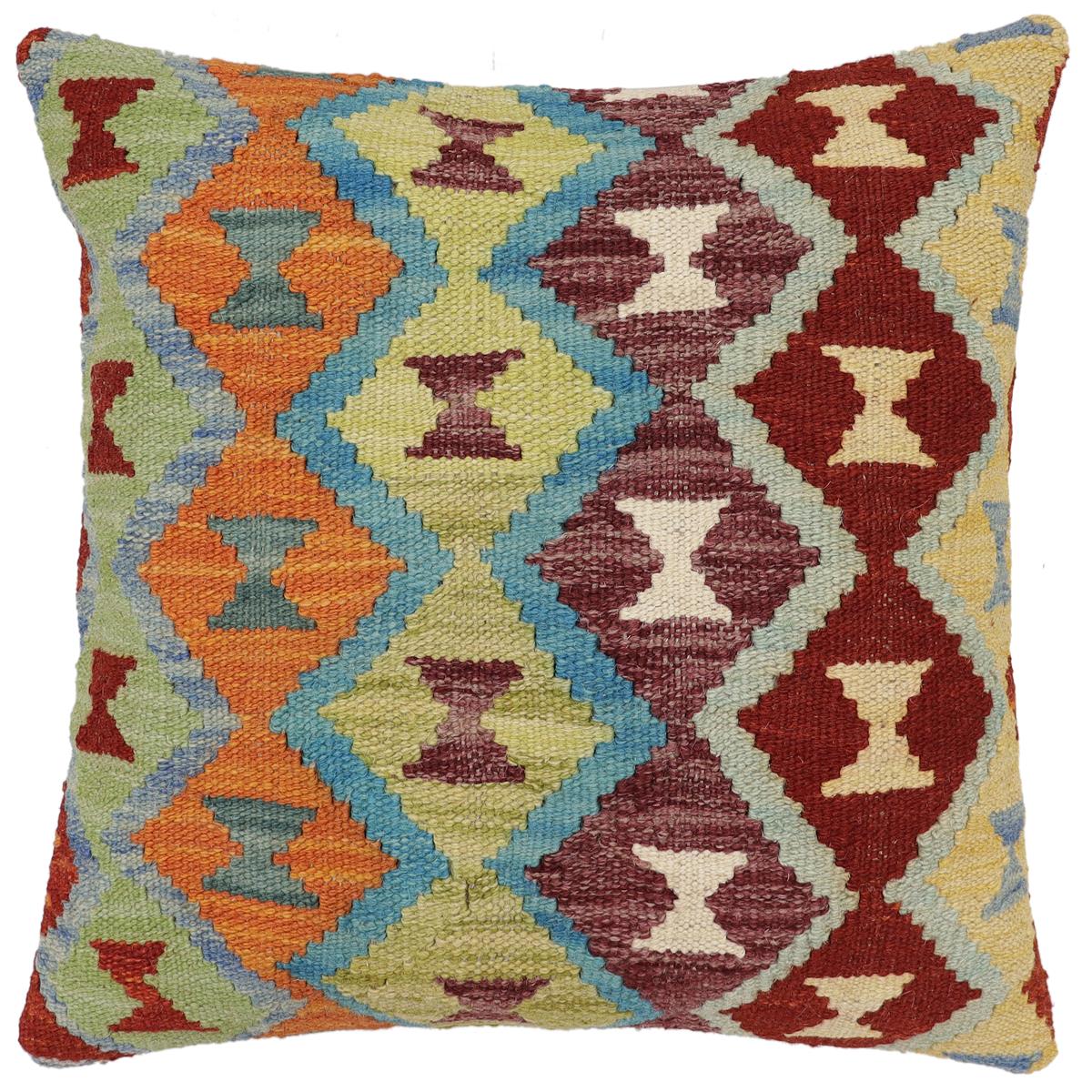 handmade Traditional Pillow Rust Blue Hand-Woven SQUARE 100% WOOL Hand woven turkish pillow2 x 2