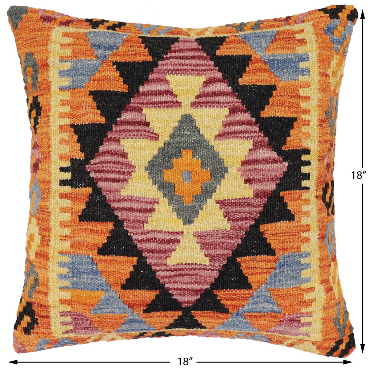 handmade Traditional Pillow Rust Blue Hand-Woven SQUARE 100% WOOL Hand woven turkish pillow2 x 2