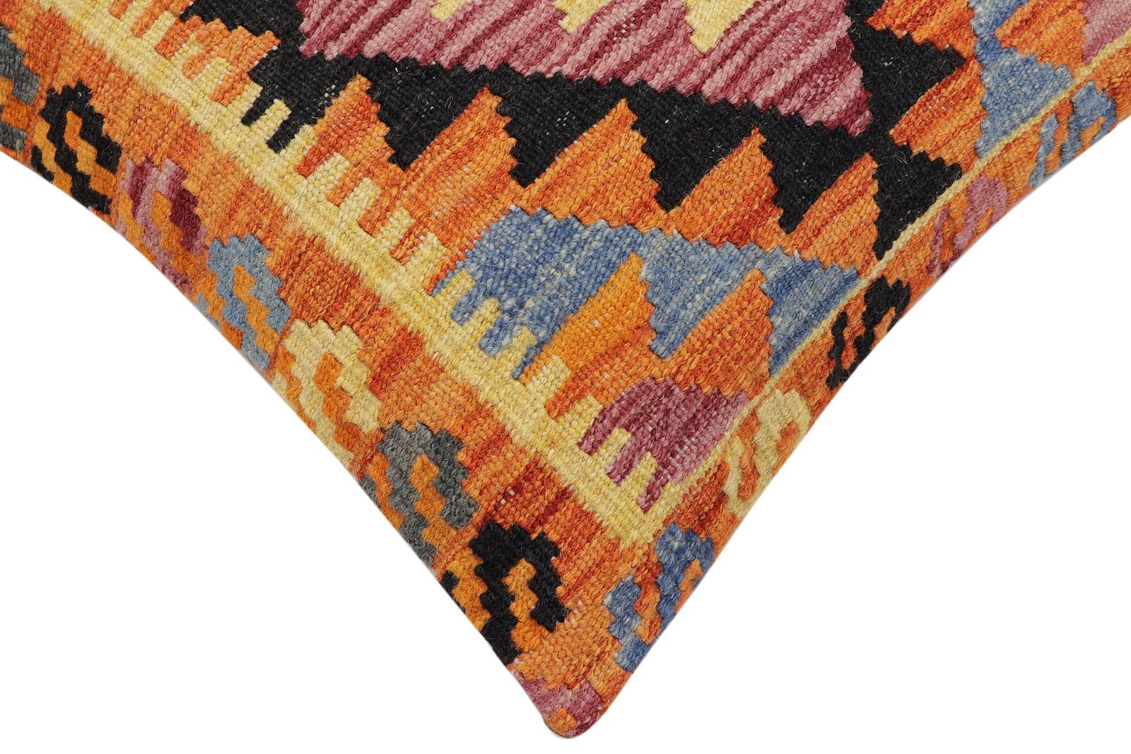 handmade Traditional Pillow Rust Blue Hand-Woven SQUARE 100% WOOL Hand woven turkish pillow2 x 2