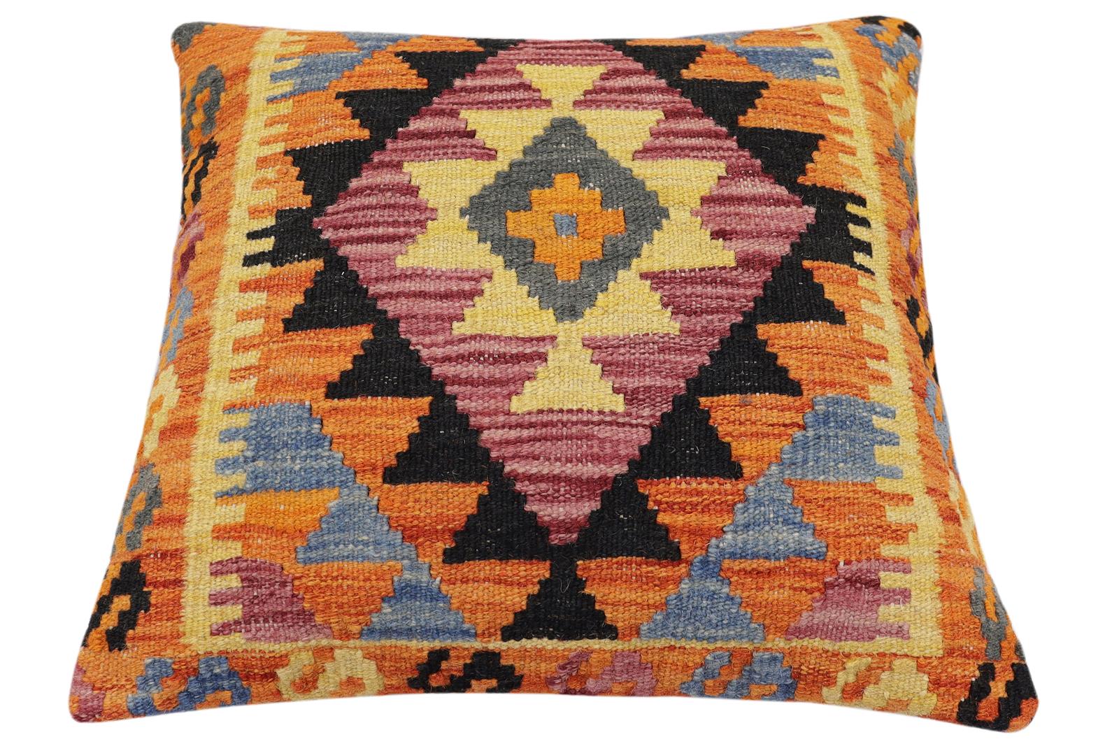handmade Traditional Pillow Rust Blue Hand-Woven SQUARE 100% WOOL Hand woven turkish pillow2 x 2
