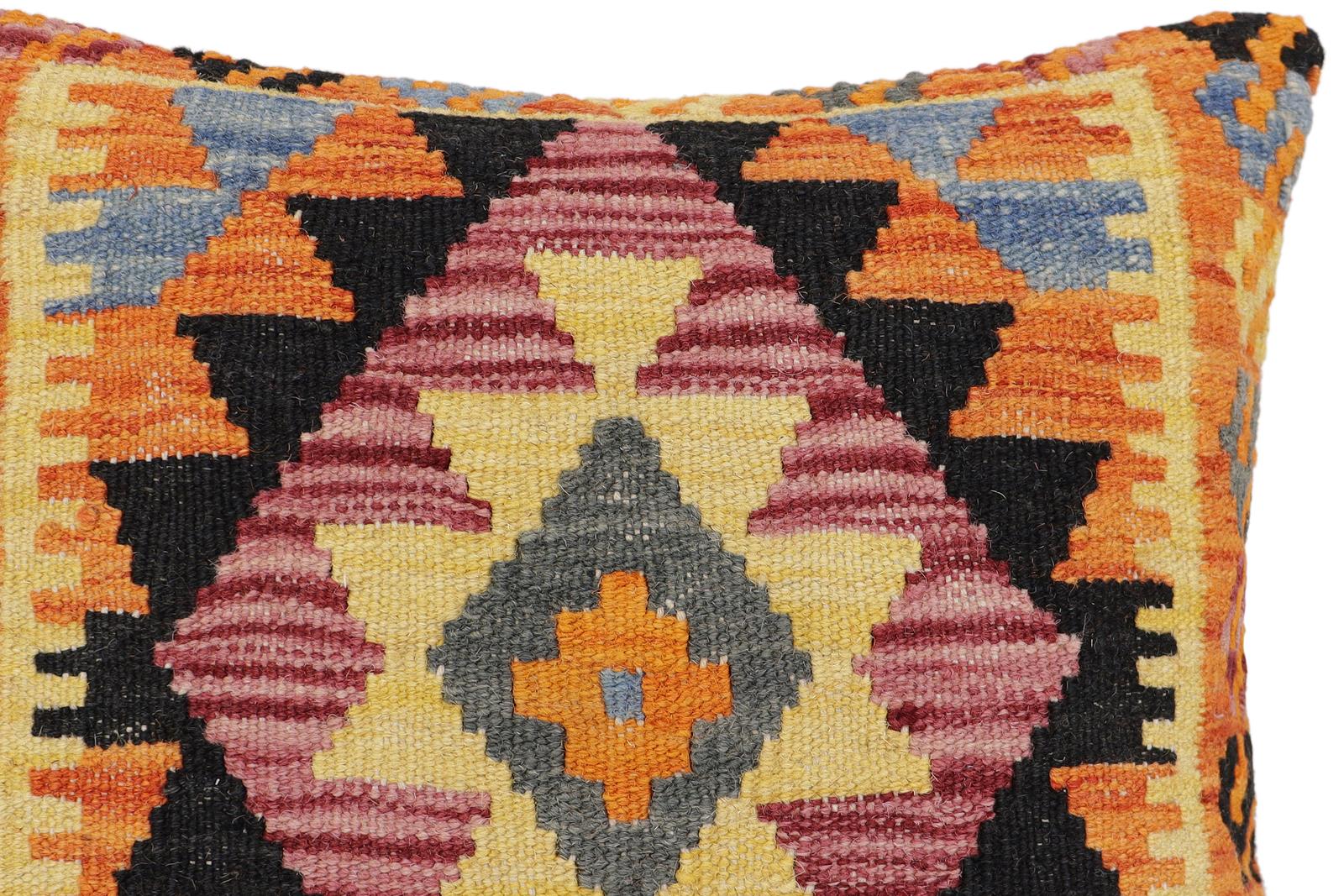 handmade Traditional Pillow Rust Blue Hand-Woven SQUARE 100% WOOL Hand woven turkish pillow2 x 2
