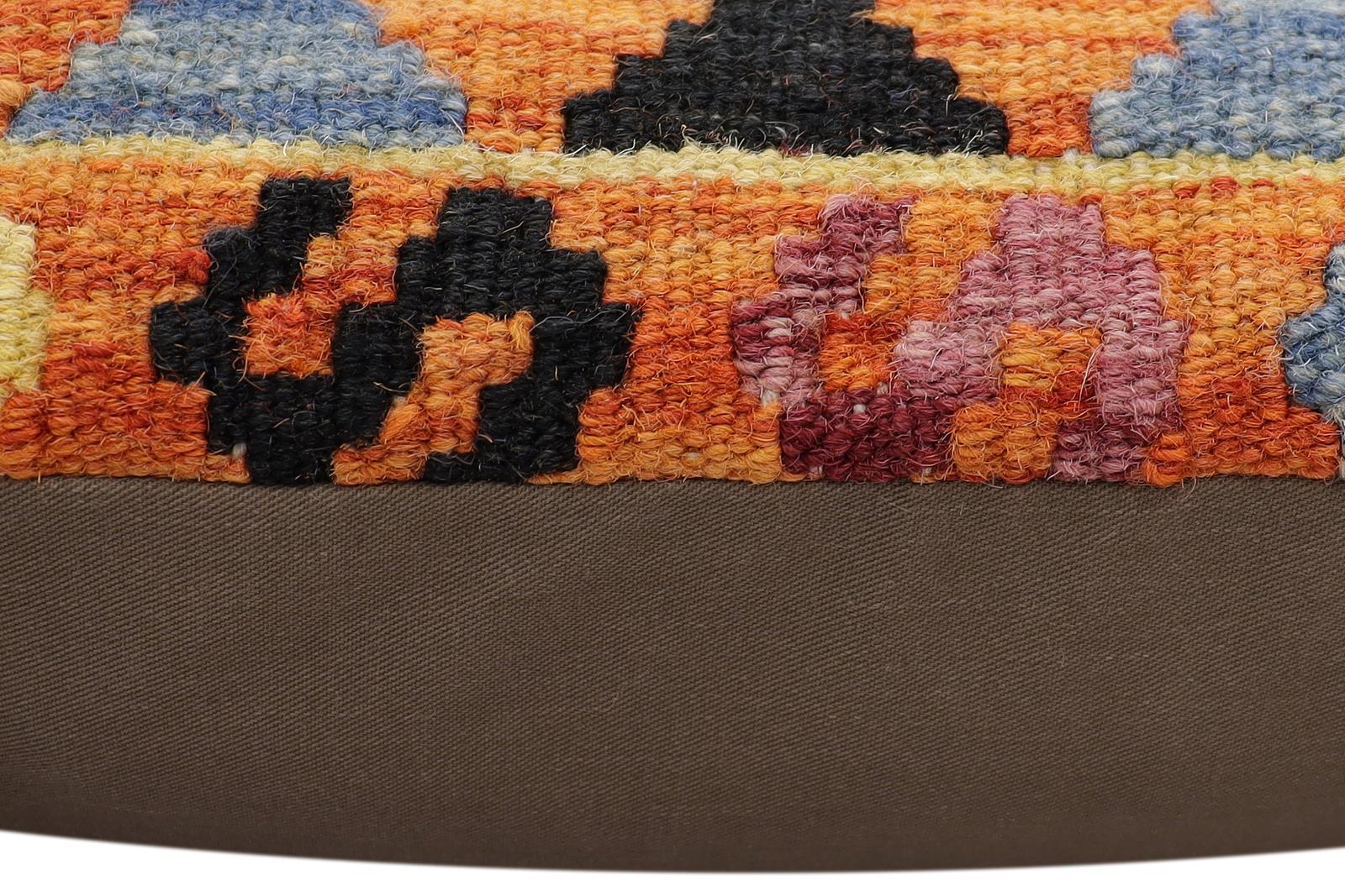 handmade Traditional Pillow Rust Blue Hand-Woven SQUARE 100% WOOL Hand woven turkish pillow2 x 2