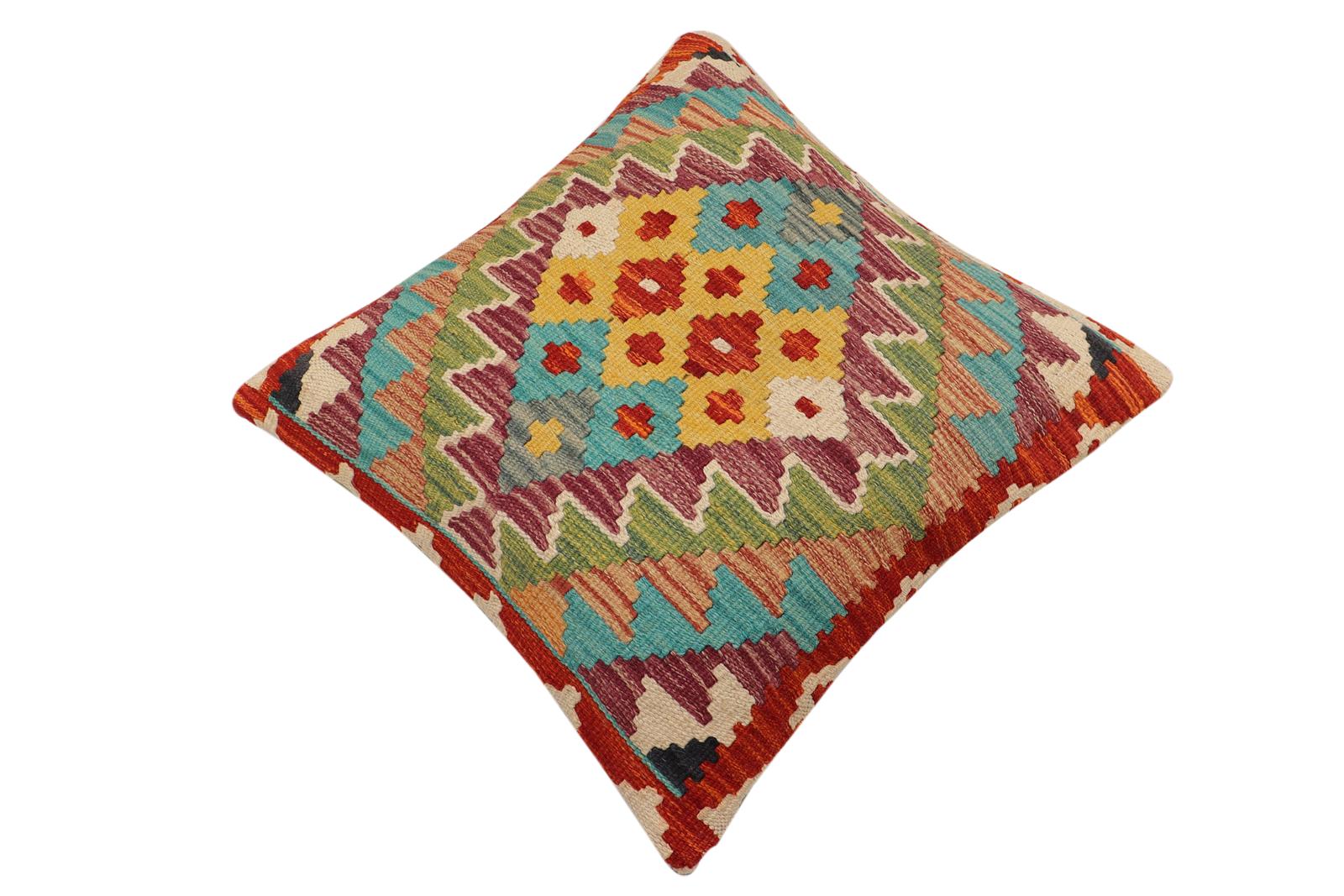 handmade Traditional Pillow Rust Blue Hand-Woven SQUARE 100% WOOL  Hand woven turkish pillow  PILLOW