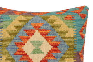 handmade Traditional Pillow Rust Blue Hand-Woven SQUARE 100% WOOL  Hand woven turkish pillow  2 x 2