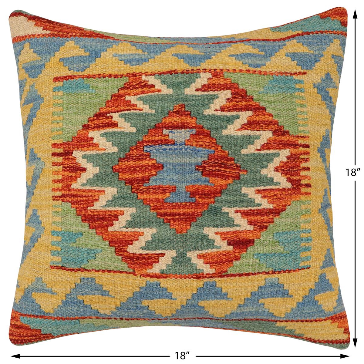 handmade Traditional Pillow Rust Blue Hand-Woven SQUARE 100% WOOL Hand woven turkish pillow2 x 2