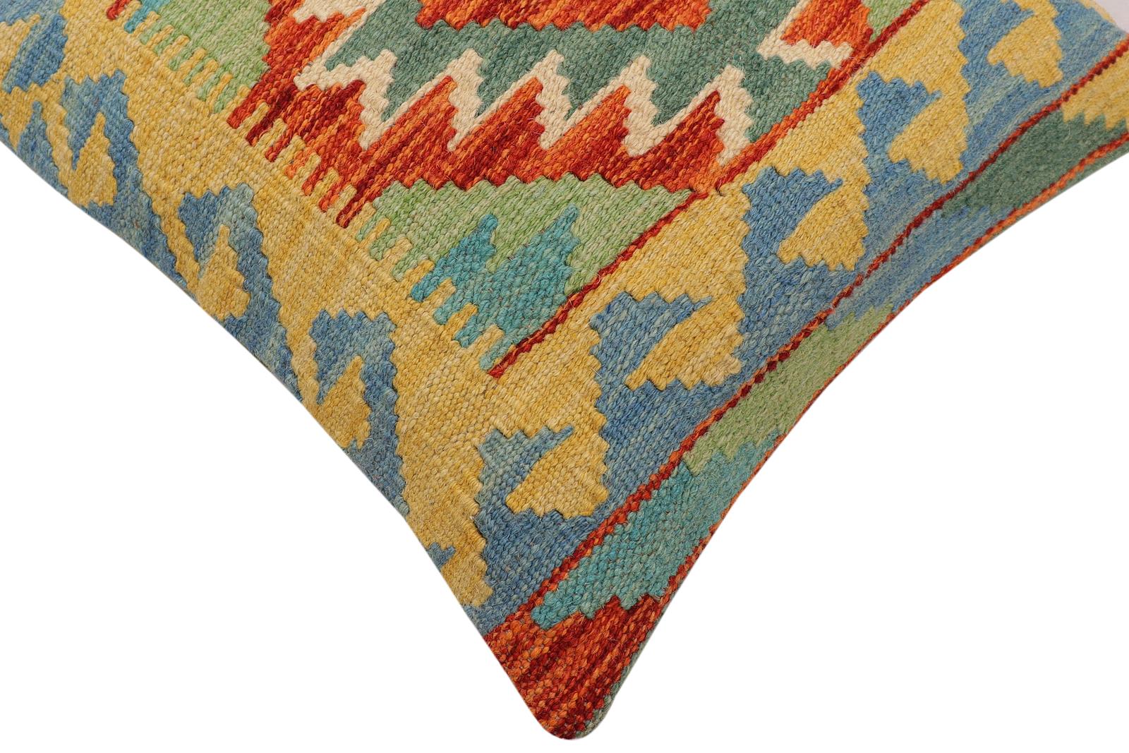 handmade Traditional Pillow Rust Blue Hand-Woven SQUARE 100% WOOL Hand woven turkish pillow2 x 2