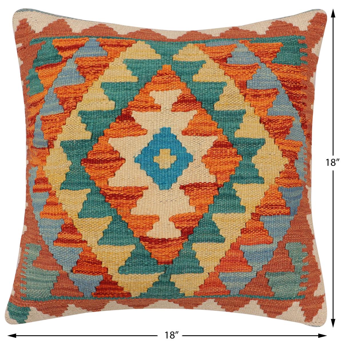 handmade Traditional Pillow Rust Blue Hand-Woven SQUARE 100% WOOL Hand woven turkish pillow2 x 2