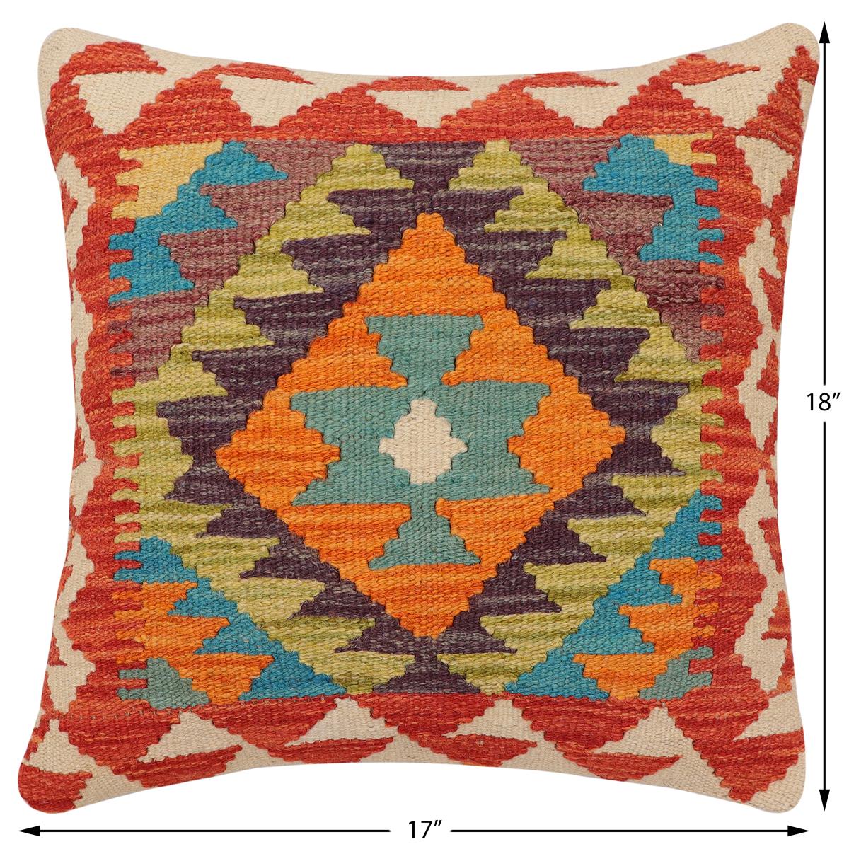 handmade Traditional Pillow Rust Beige Hand-Woven SQUARE 100% WOOL  Hand woven turkish pillow  2 x 2
