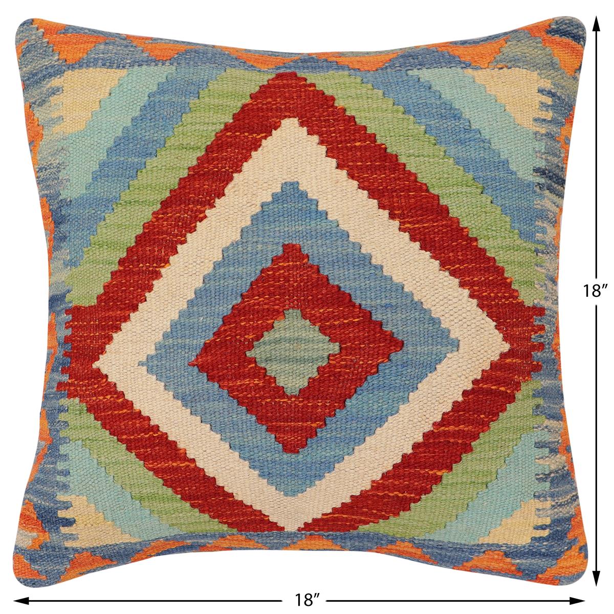 handmade Traditional Pillow Rust Blue Hand-Woven SQUARE 100% WOOL Hand woven turkish pillow2 x 2