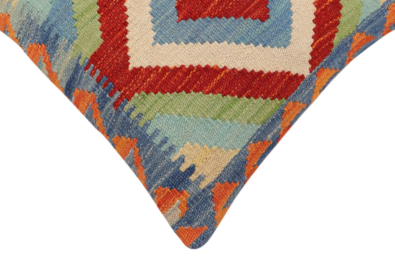 handmade Traditional Pillow Rust Blue Hand-Woven SQUARE 100% WOOL Hand woven turkish pillow2 x 2