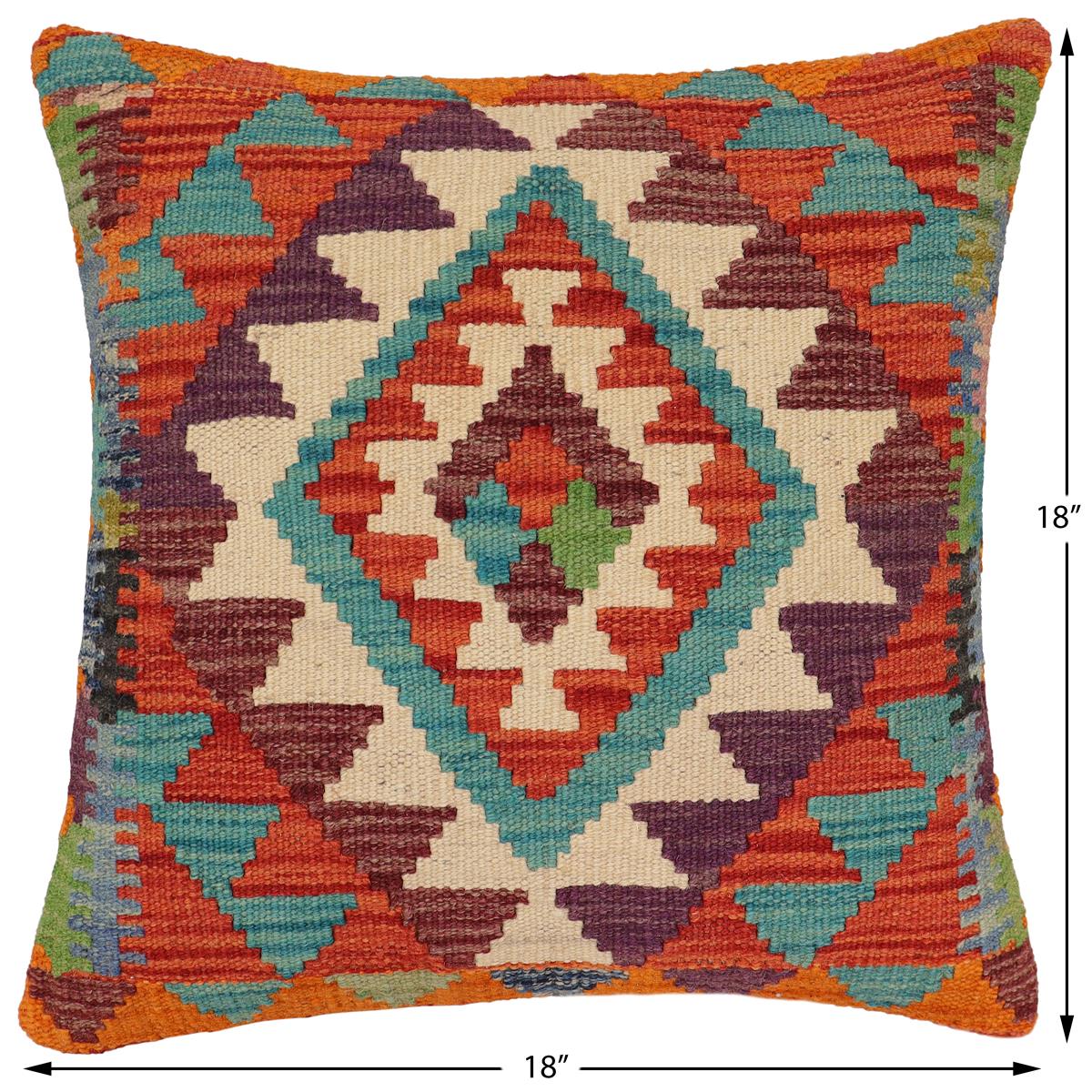 handmade Traditional Pillow Rust Blue Hand-Woven SQUARE 100% WOOL Hand woven turkish pillow2 x 2