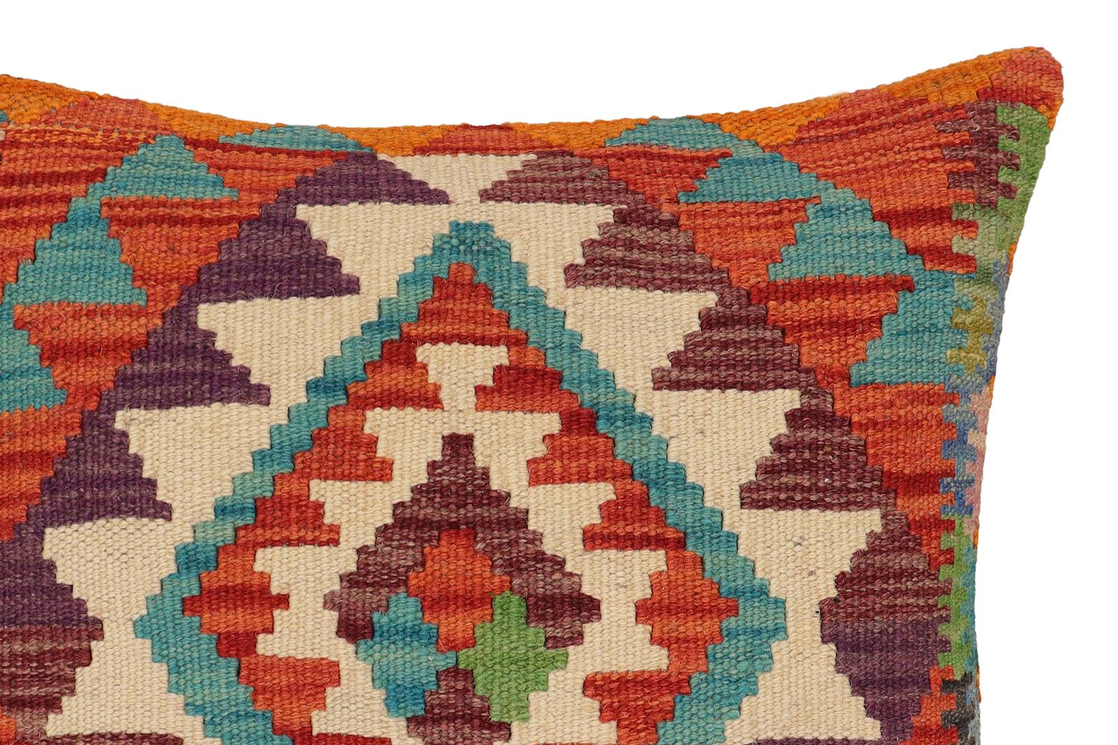 handmade Traditional Pillow Rust Blue Hand-Woven SQUARE 100% WOOL Hand woven turkish pillow2 x 2