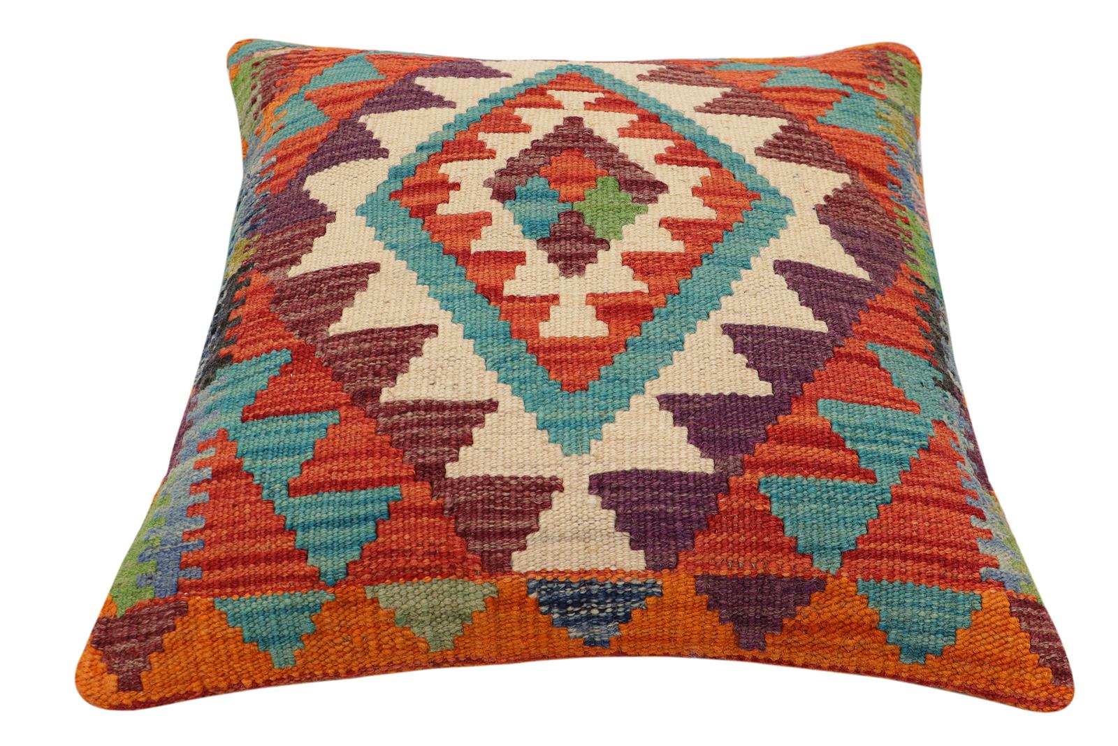 handmade Traditional Pillow Rust Blue Hand-Woven SQUARE 100% WOOL Hand woven turkish pillow2 x 2