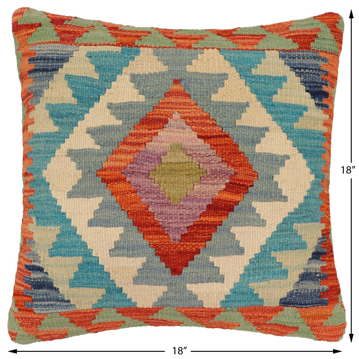 handmade Traditional Pillow Rust Blue Hand-Woven SQUARE 100% WOOL Hand woven turkish pillow2 x 2