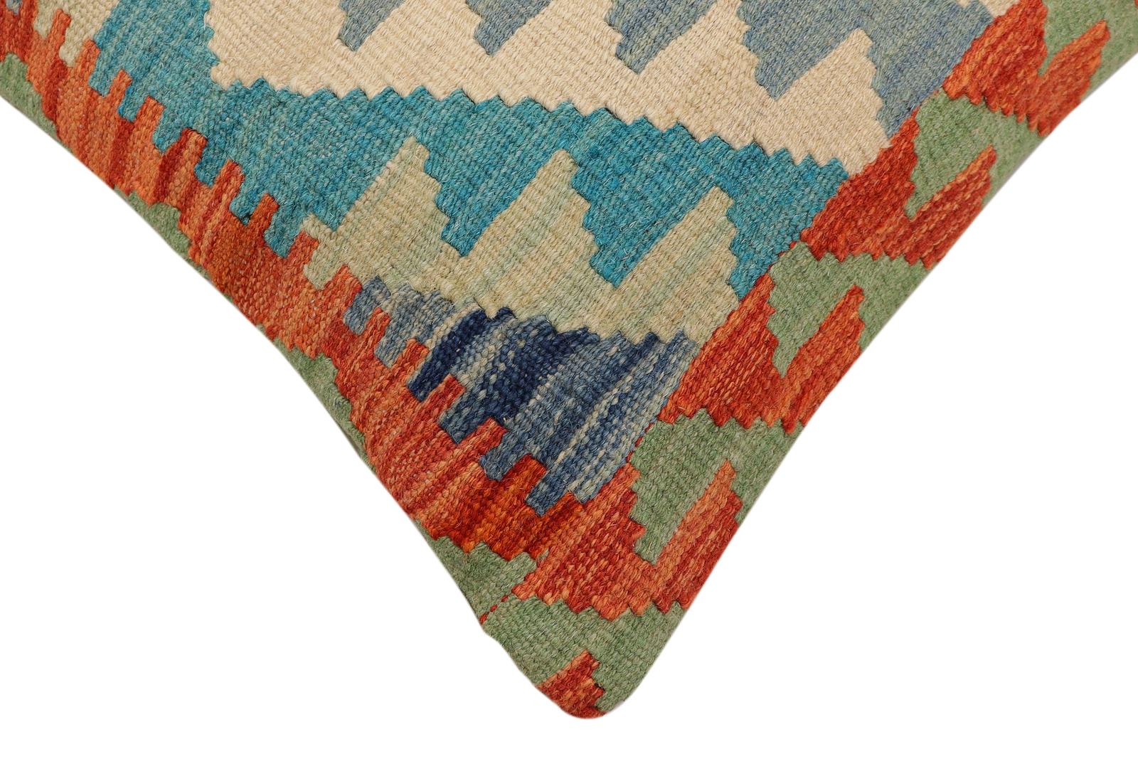 handmade Traditional Pillow Rust Blue Hand-Woven SQUARE 100% WOOL Hand woven turkish pillow2 x 2
