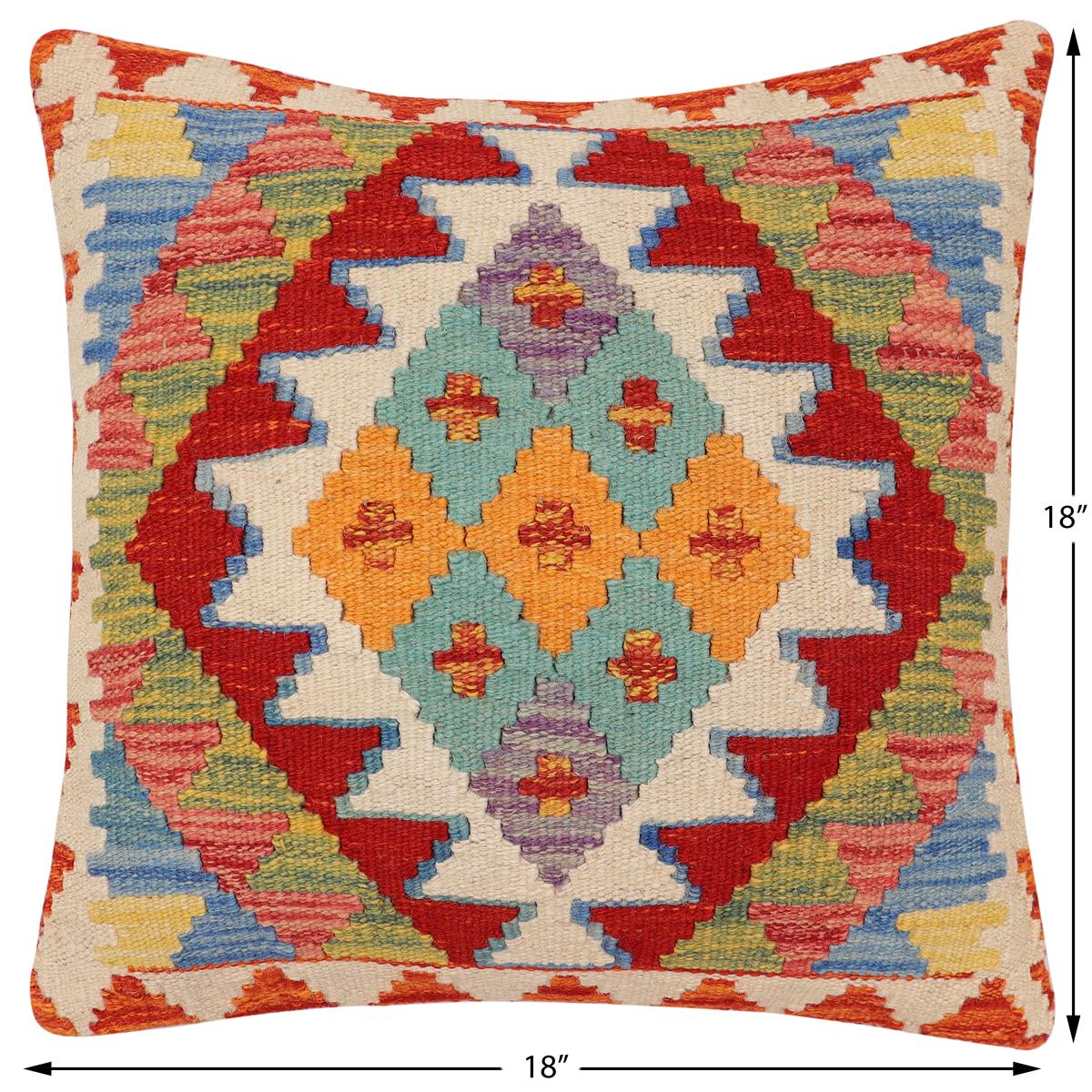 handmade Traditional Pillow Rust Beige Hand-Woven SQUARE 100% WOOL Hand woven turkish pillow2 x 2
