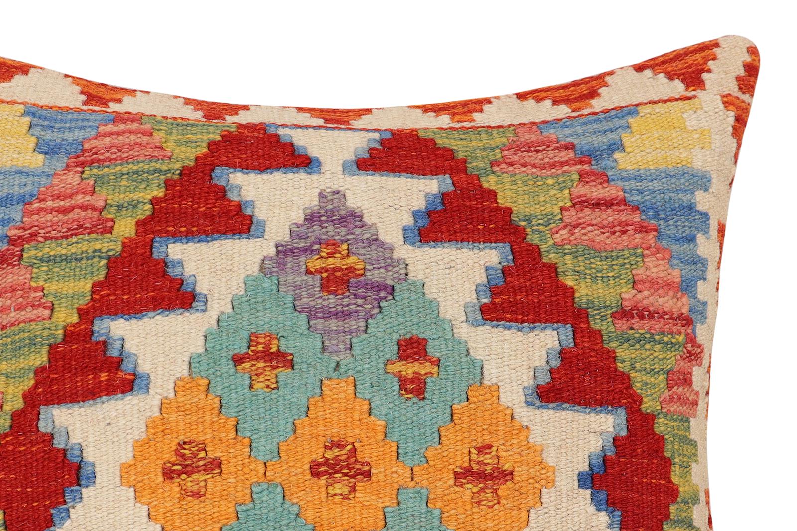 handmade Traditional Pillow Rust Beige Hand-Woven SQUARE 100% WOOL Hand woven turkish pillow2 x 2