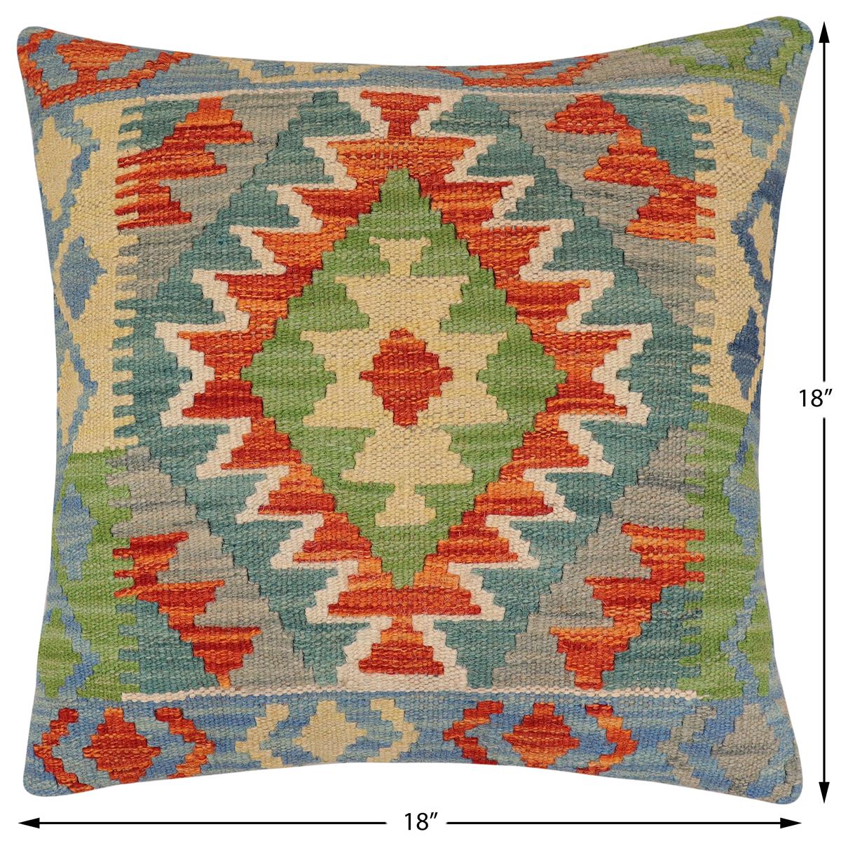 handmade Traditional Pillow Rust Blue Hand-Woven SQUARE 100% WOOL Hand woven turkish pillow2 x 2