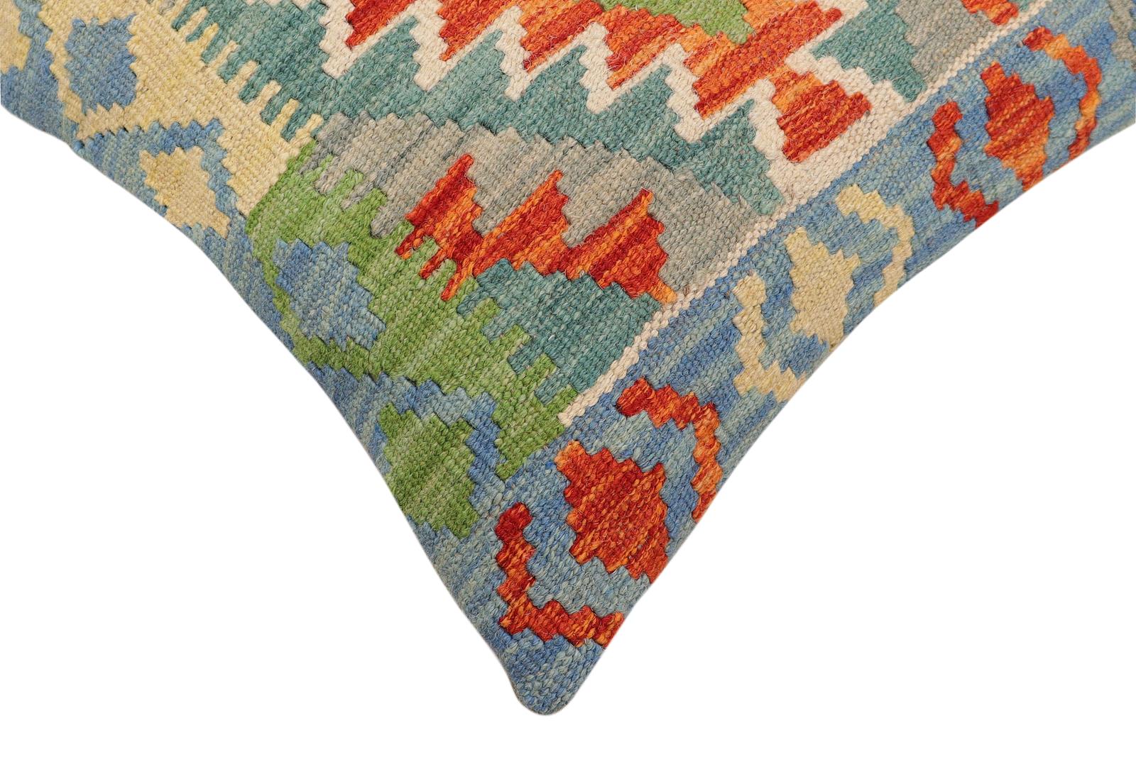 handmade Traditional Pillow Rust Blue Hand-Woven SQUARE 100% WOOL Hand woven turkish pillow2 x 2