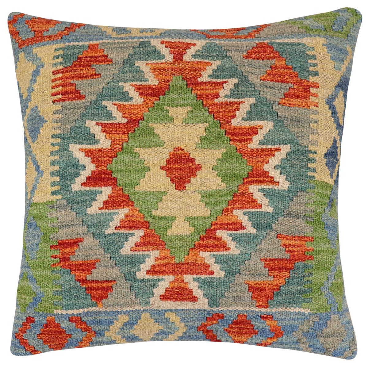 handmade Traditional Pillow Rust Blue Hand-Woven SQUARE 100% WOOL Hand woven turkish pillow2 x 2
