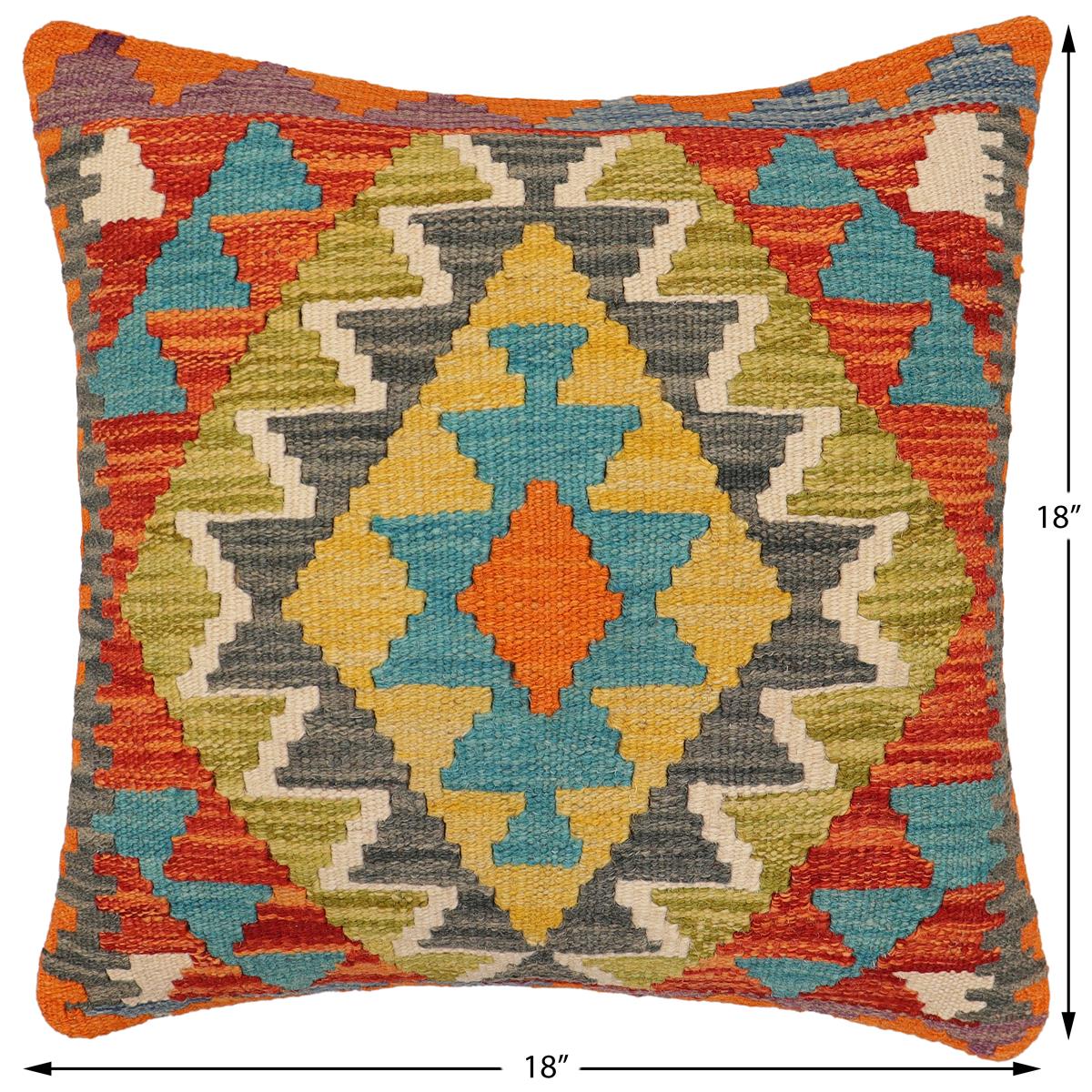 handmade Traditional Pillow Rust Blue Hand-Woven SQUARE 100% WOOL Hand woven turkish pillow2 x 2