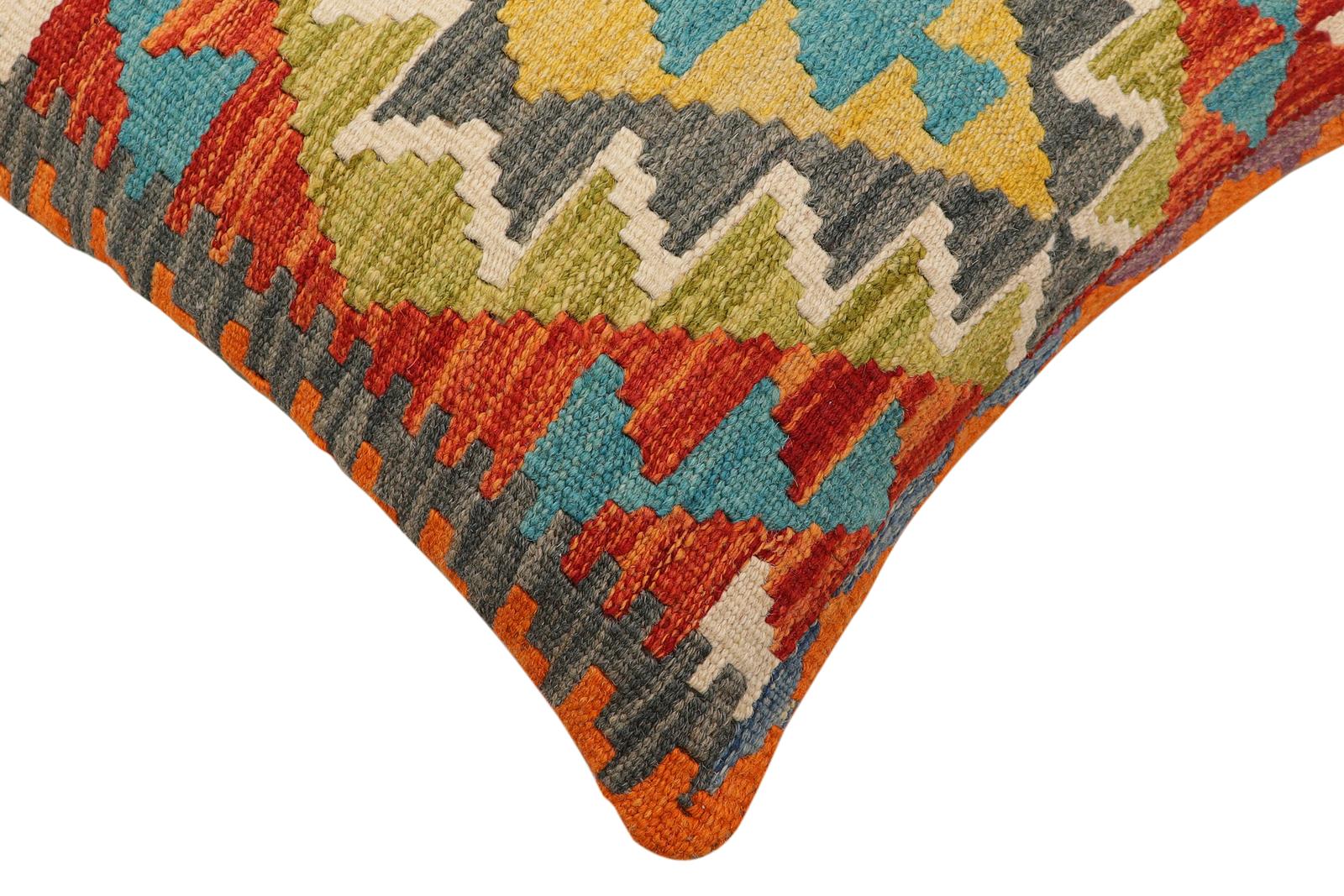 handmade Traditional Pillow Rust Blue Hand-Woven SQUARE 100% WOOL Hand woven turkish pillow2 x 2