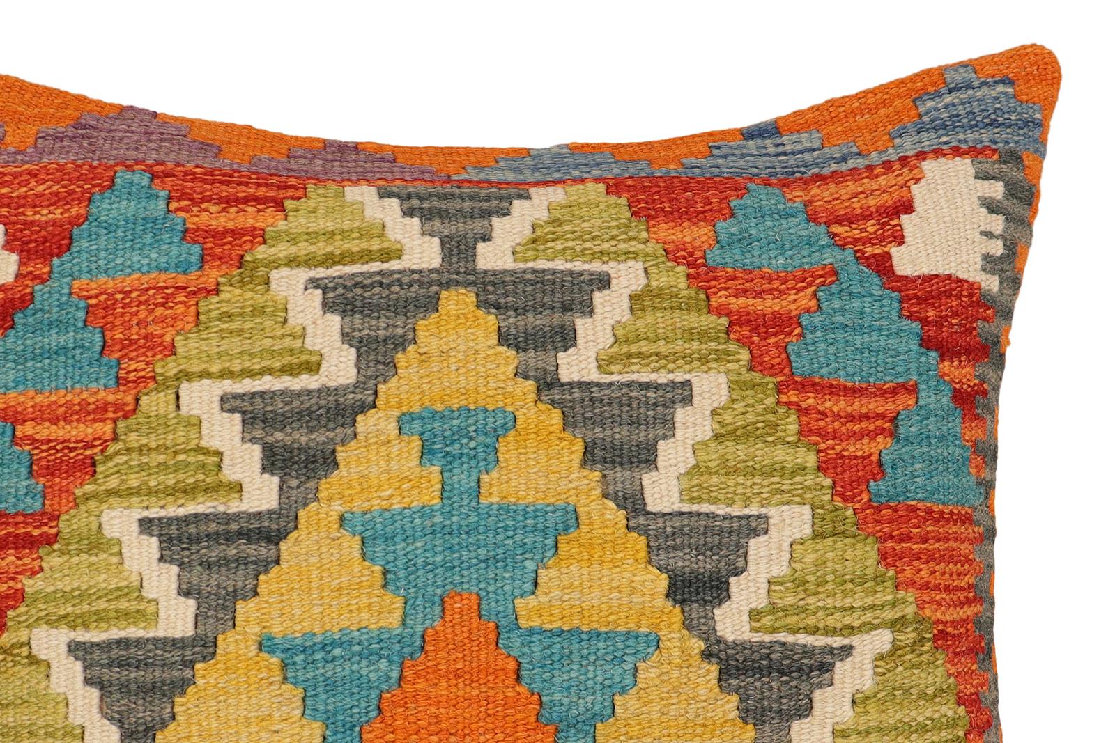 handmade Traditional Pillow Rust Blue Hand-Woven SQUARE 100% WOOL Hand woven turkish pillow2 x 2