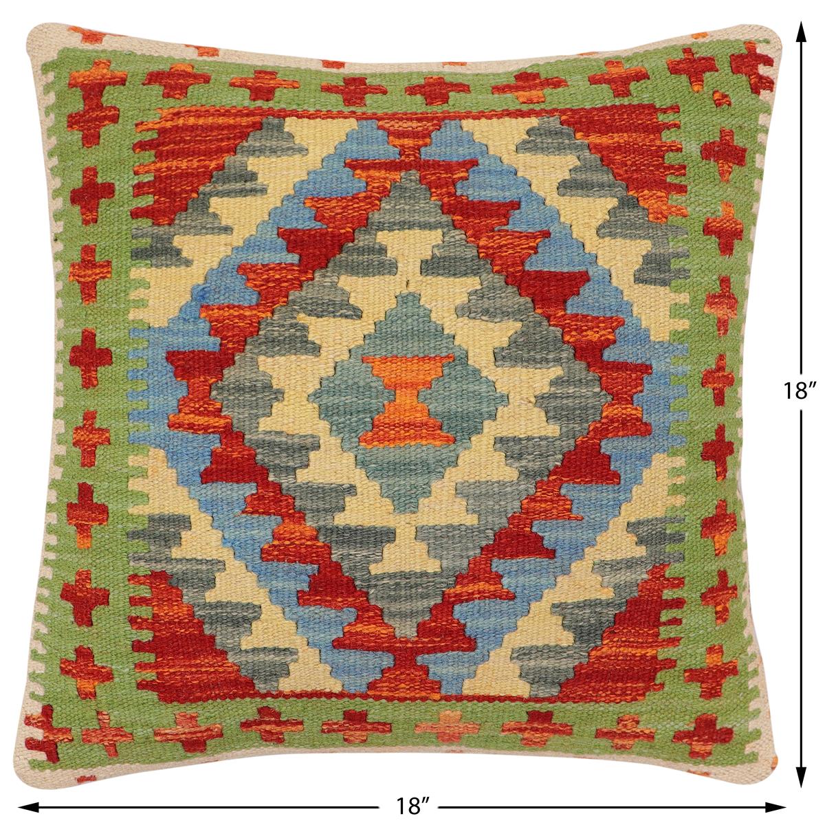 handmade Traditional Pillow Rust Blue Hand-Woven SQUARE 100% WOOL Hand woven turkish pillow2 x 2
